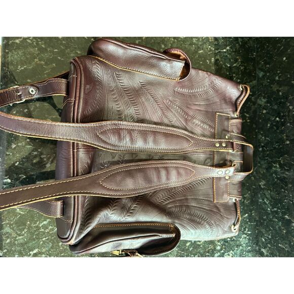 Vintage Hand Tooled Leather Backpack - Boho Western Leaf Design